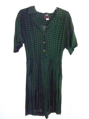 JB Wright Ltd dress Vintage Plaid Green jumper 12 L Checkered Zipper Front Short
